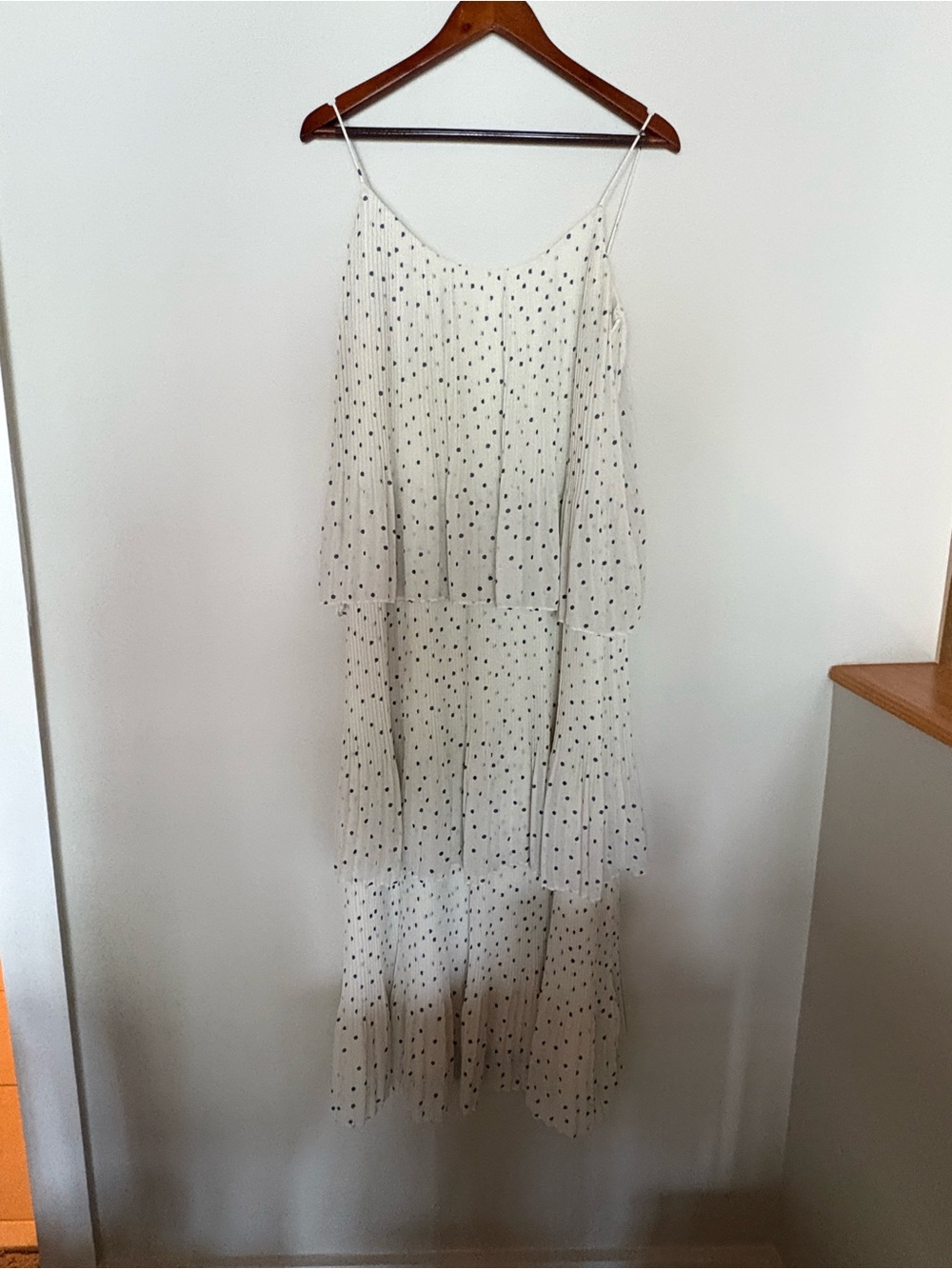 Tiered Spaghetti-Strap Polka Dot Maxi Dress - White